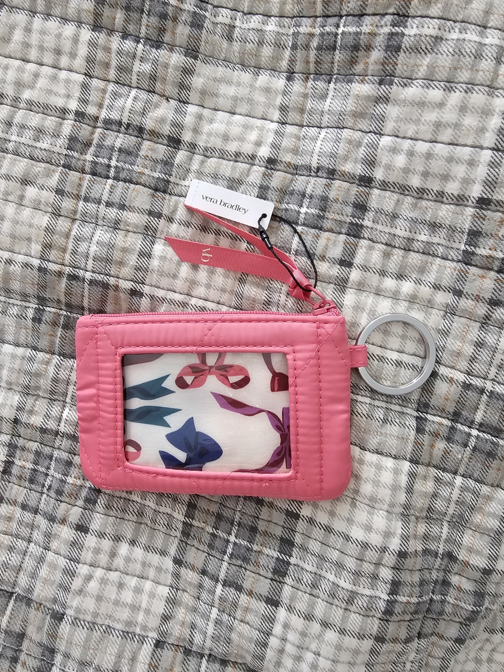Vera Bradley Pink Floral Window Card Holder with Key Ring